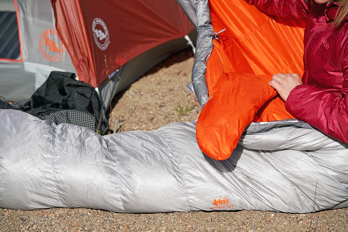 Ultralight sleeping bag (REI Co-op Magma draft collar)